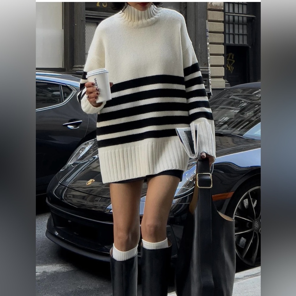 Miss Paris Mock Neck Stripe Sweater